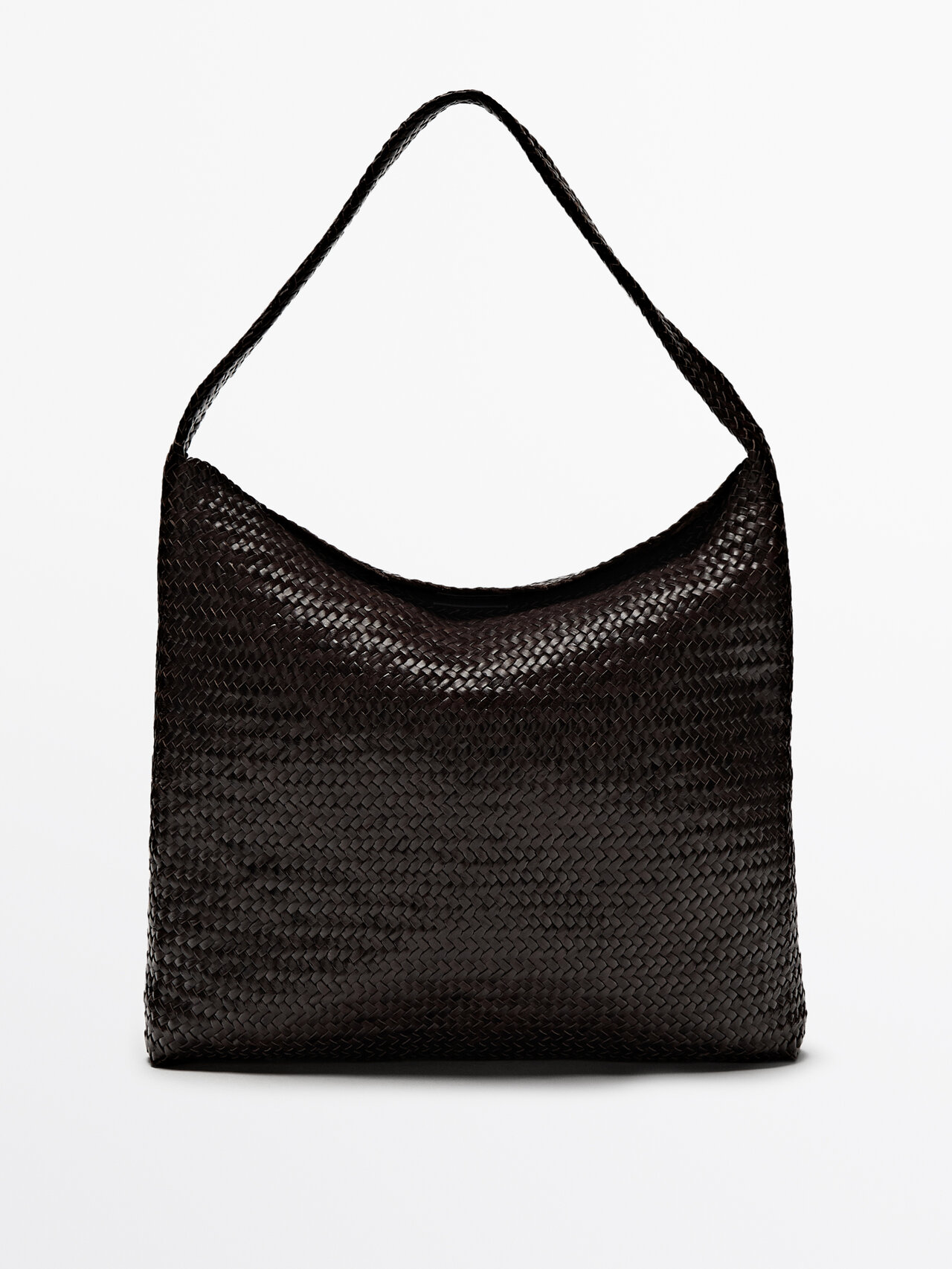 Shop Massimo Dutti Woven Nappa Leather Bag In Brown