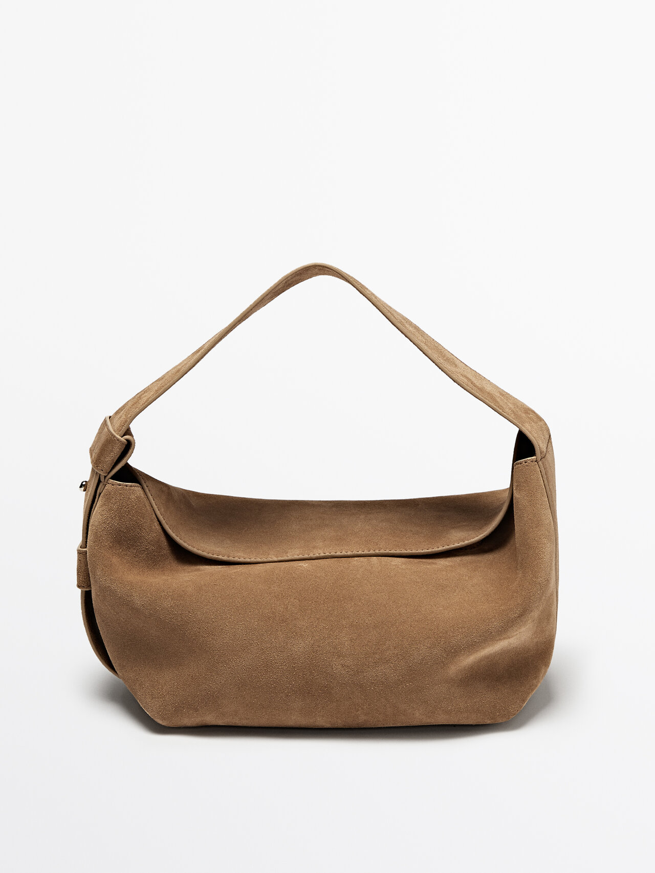 Massimo Dutti Split Suede Leather Shoulder Bag In Brown