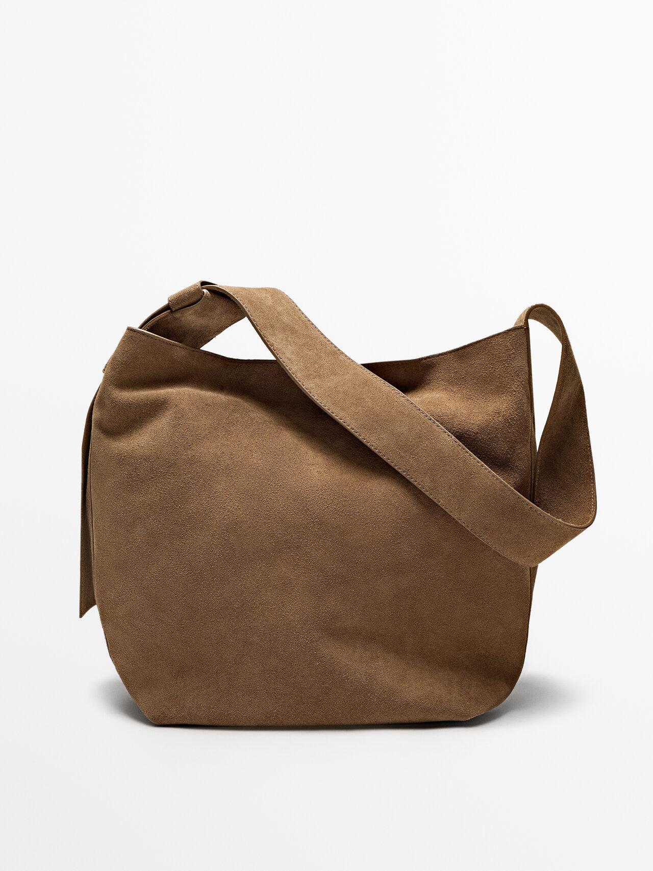 Massimo Dutti Split Suede Leather Handbag In Brown