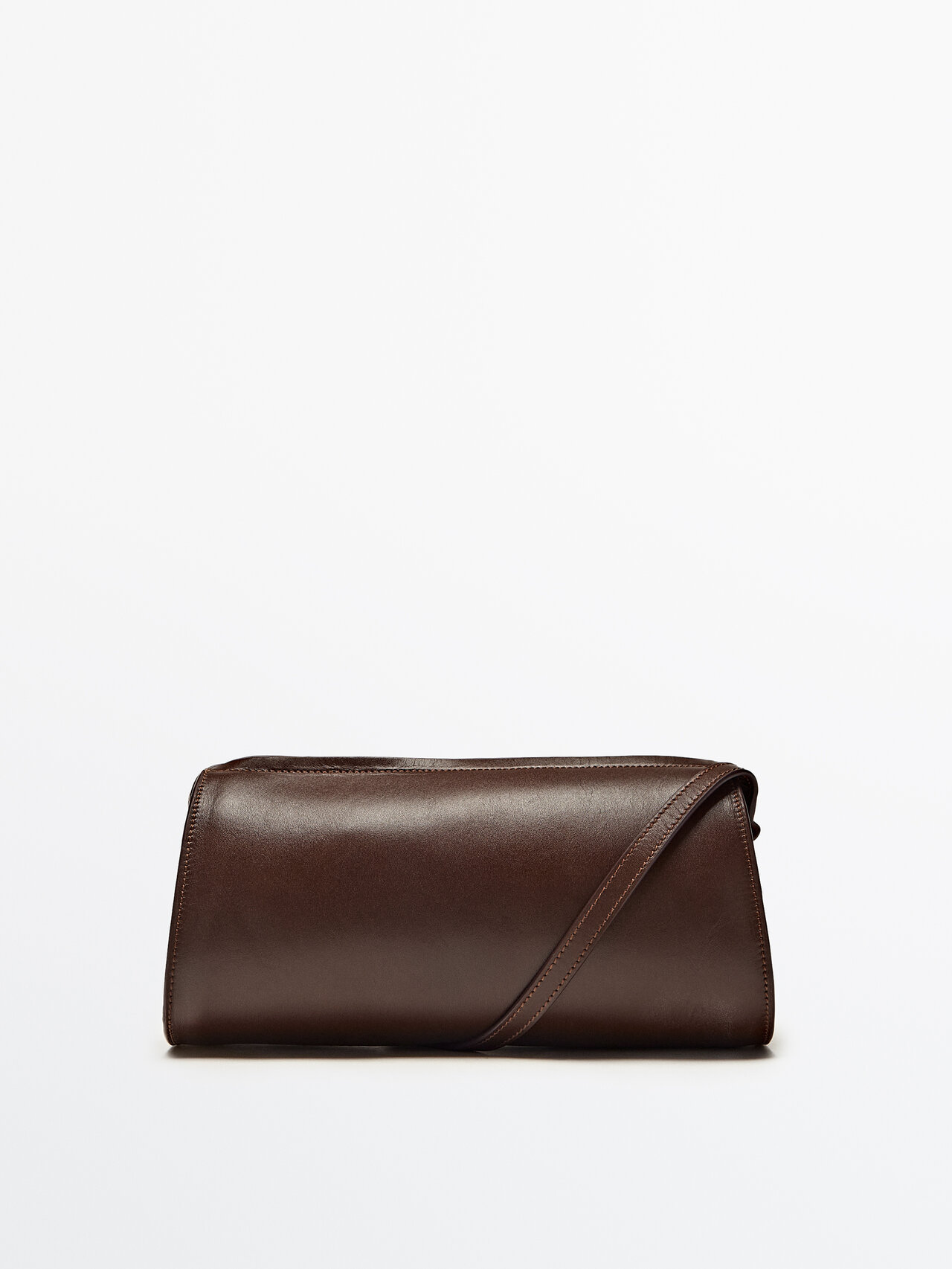 Massimo Dutti Plain Leather Cylindrical Crossbody Bag In Brown