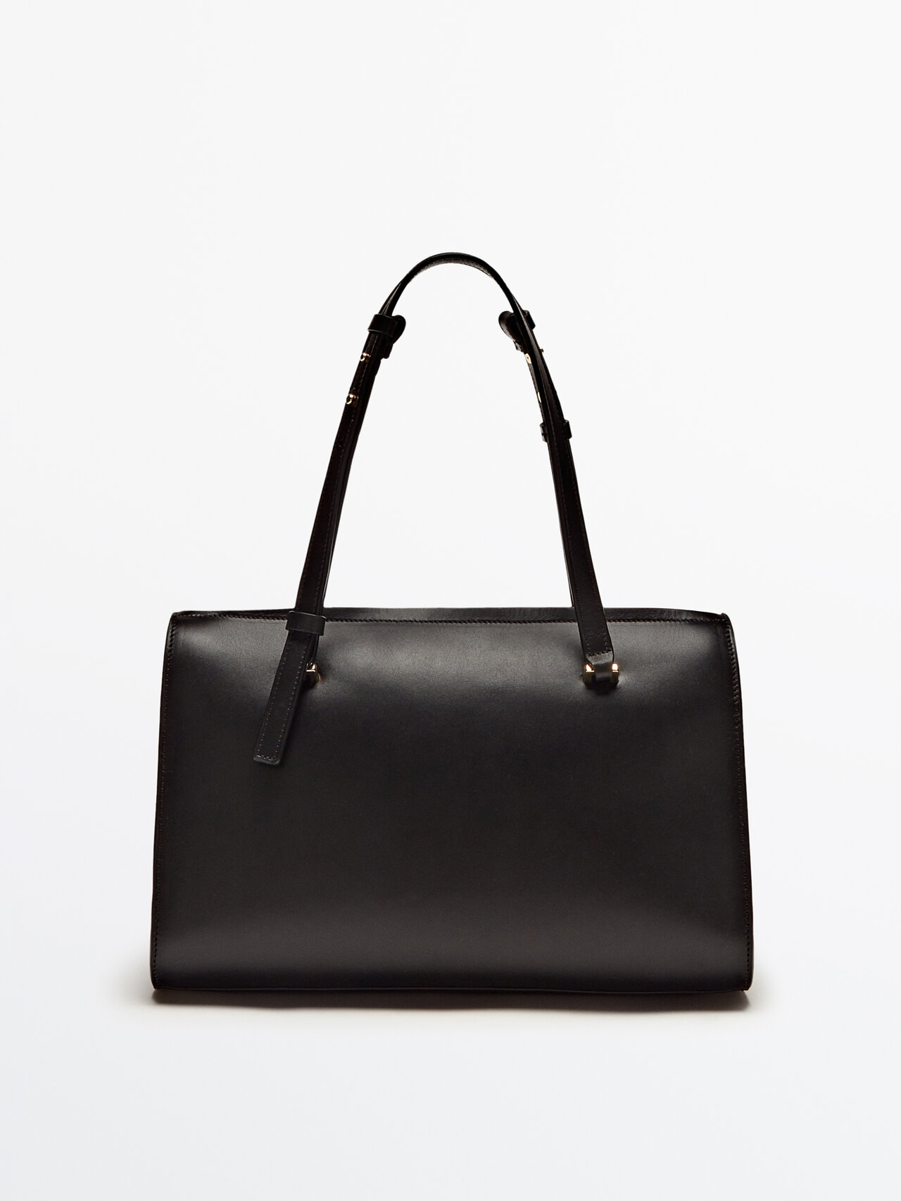 Massimo Dutti Plain Leather Bowling Bag In Black