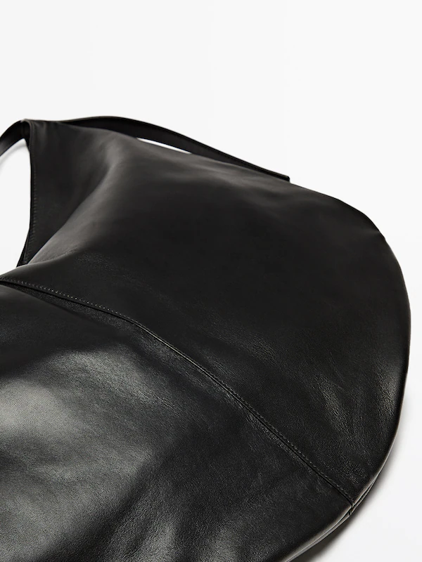 Maxi nappa leather half-moon bag · Black · Accessories | Massimo Dutti