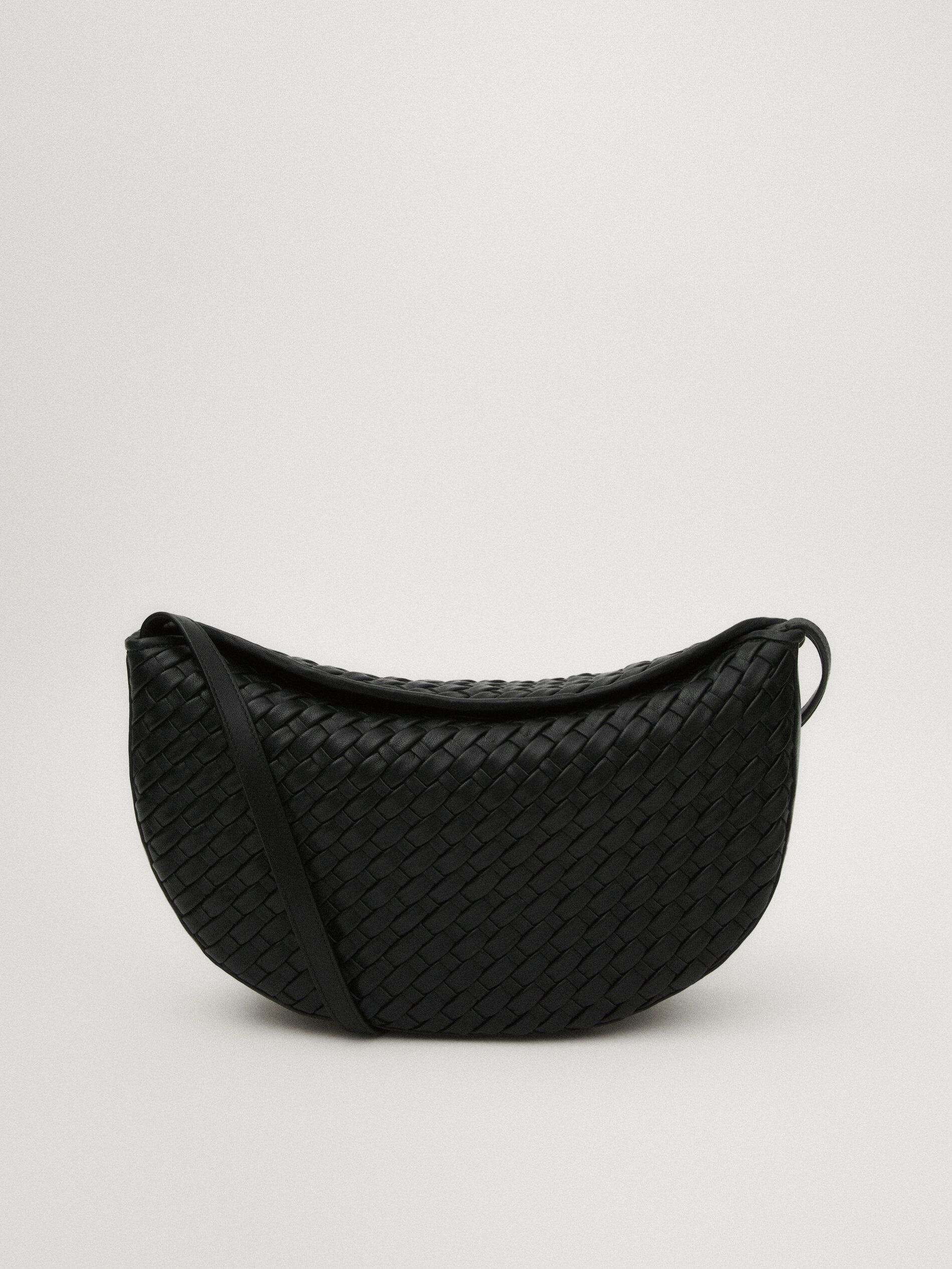 Plaited nappa leather half-moon bag · Black · Accessories 
