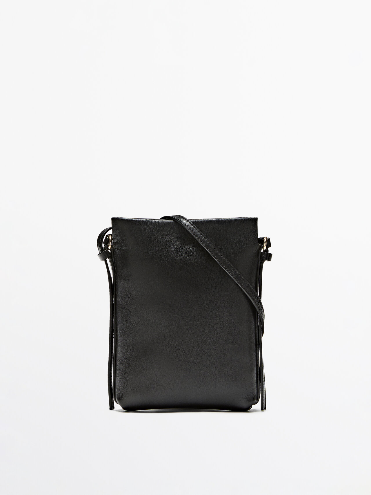 Massimo Dutti Nappa Leather Mini Crossbody Bag In Black