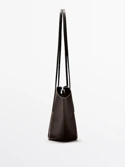 Nappa leather mini tote bag with long strap