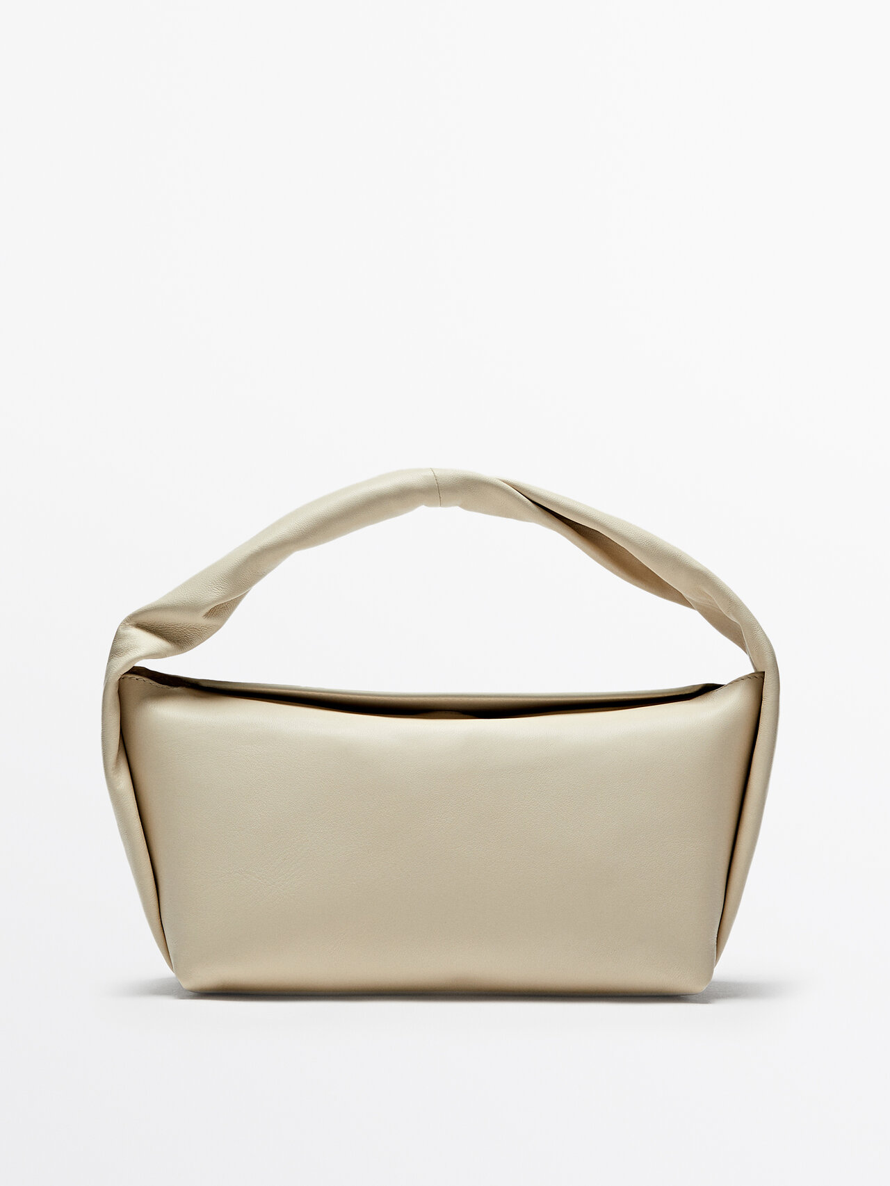 Massimo Dutti Nappa Leather Croissant Bag In Neutral