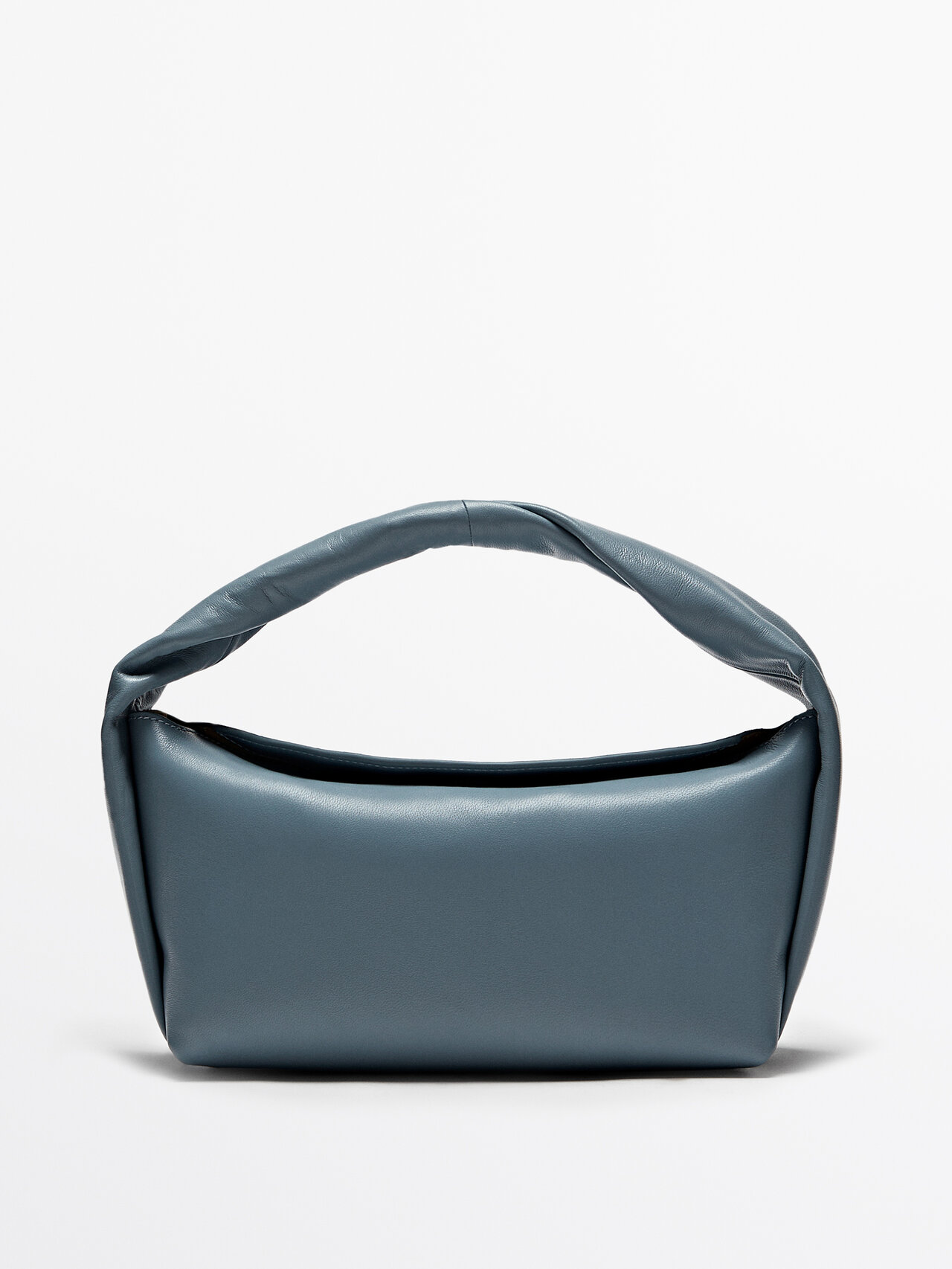 Massimo Dutti Nappa Leather Croissant Bag In Blue