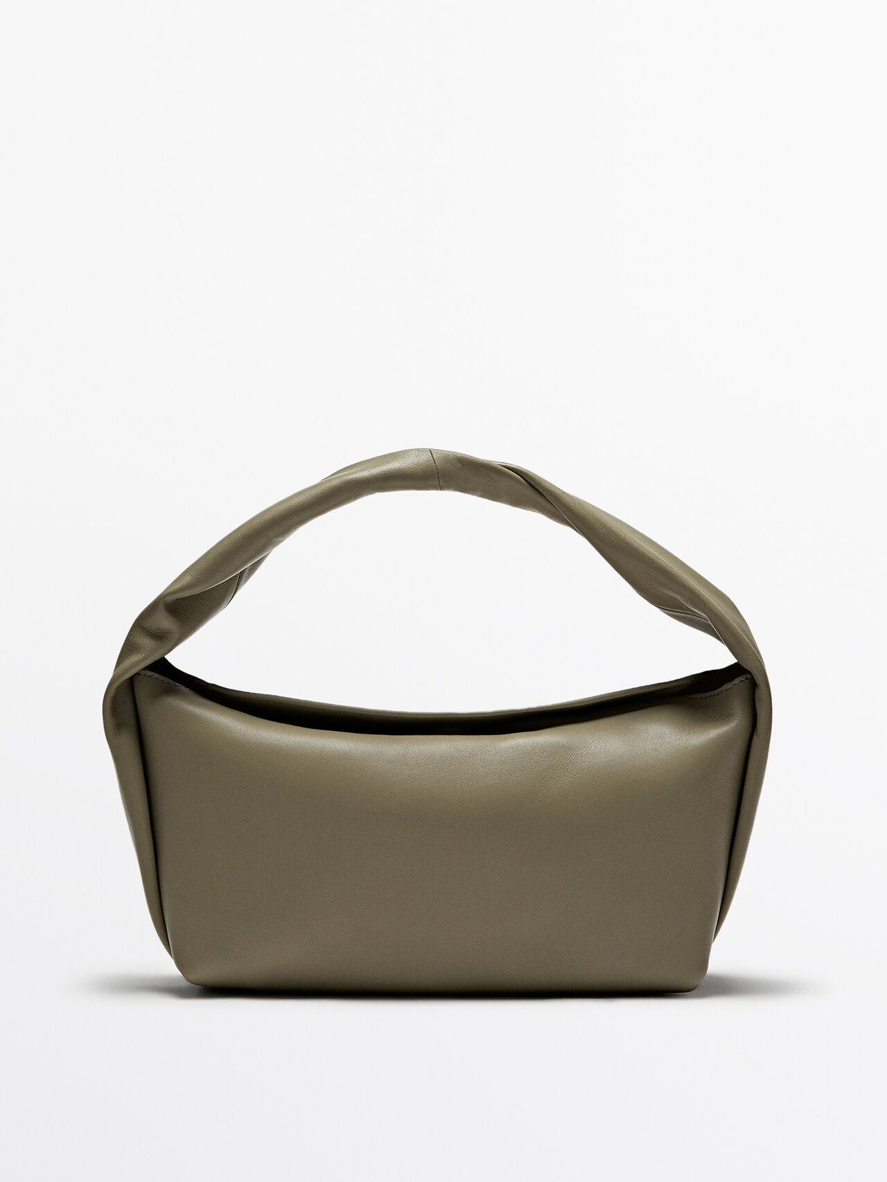Massimo Dutti Nappa Leather Croissant Bag In Khaki