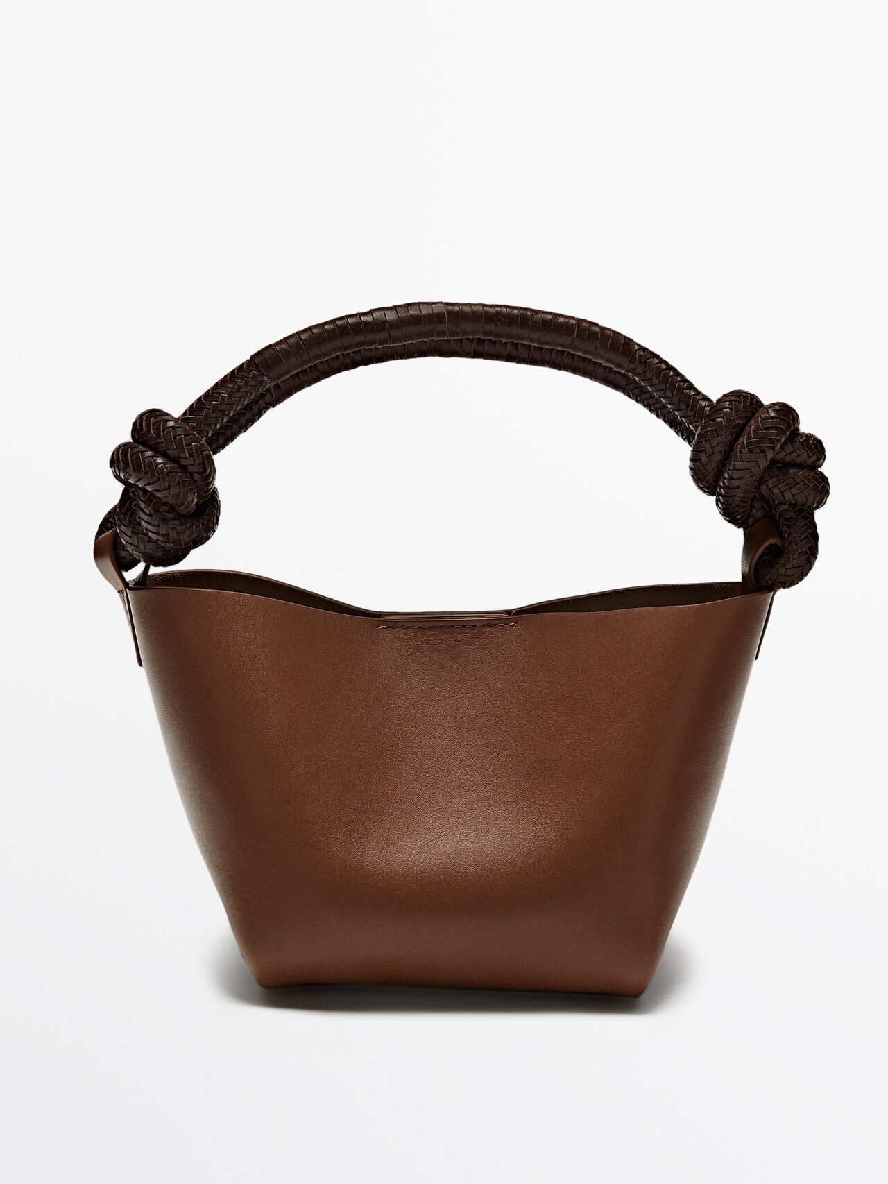 Massimo Dutti Mini Nappa Leather Crossbody Bag With Knot Details In Brown