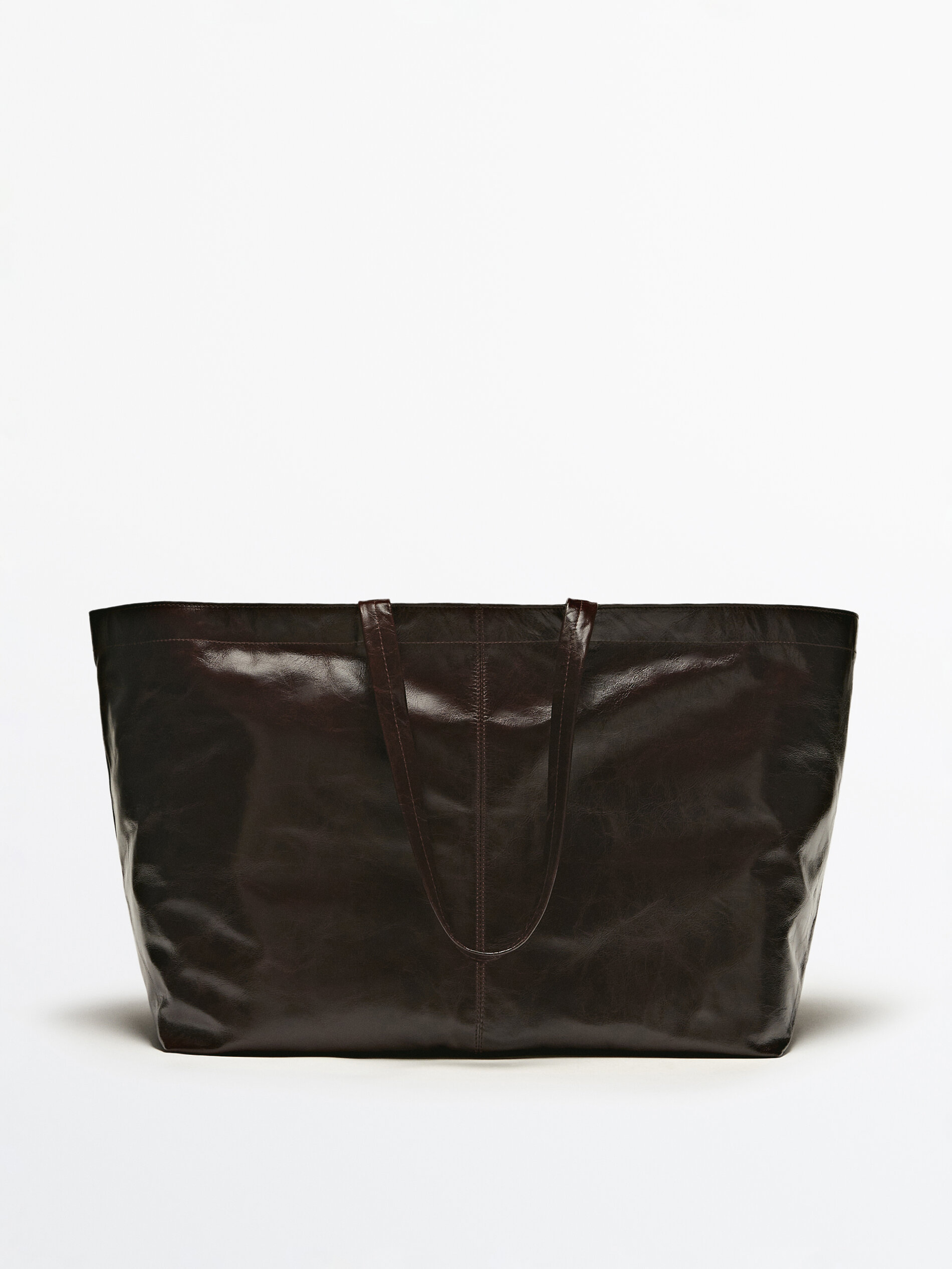 Maxi crackled leather tote bag · Brown, Leather, Mole Brown ...
