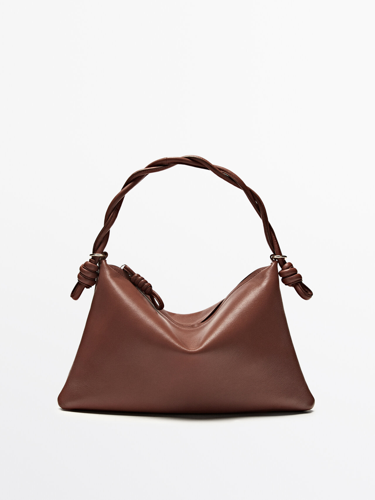 Massimo Dutti Mini Nappa Leather Shoulder Bag With Plaited Strap