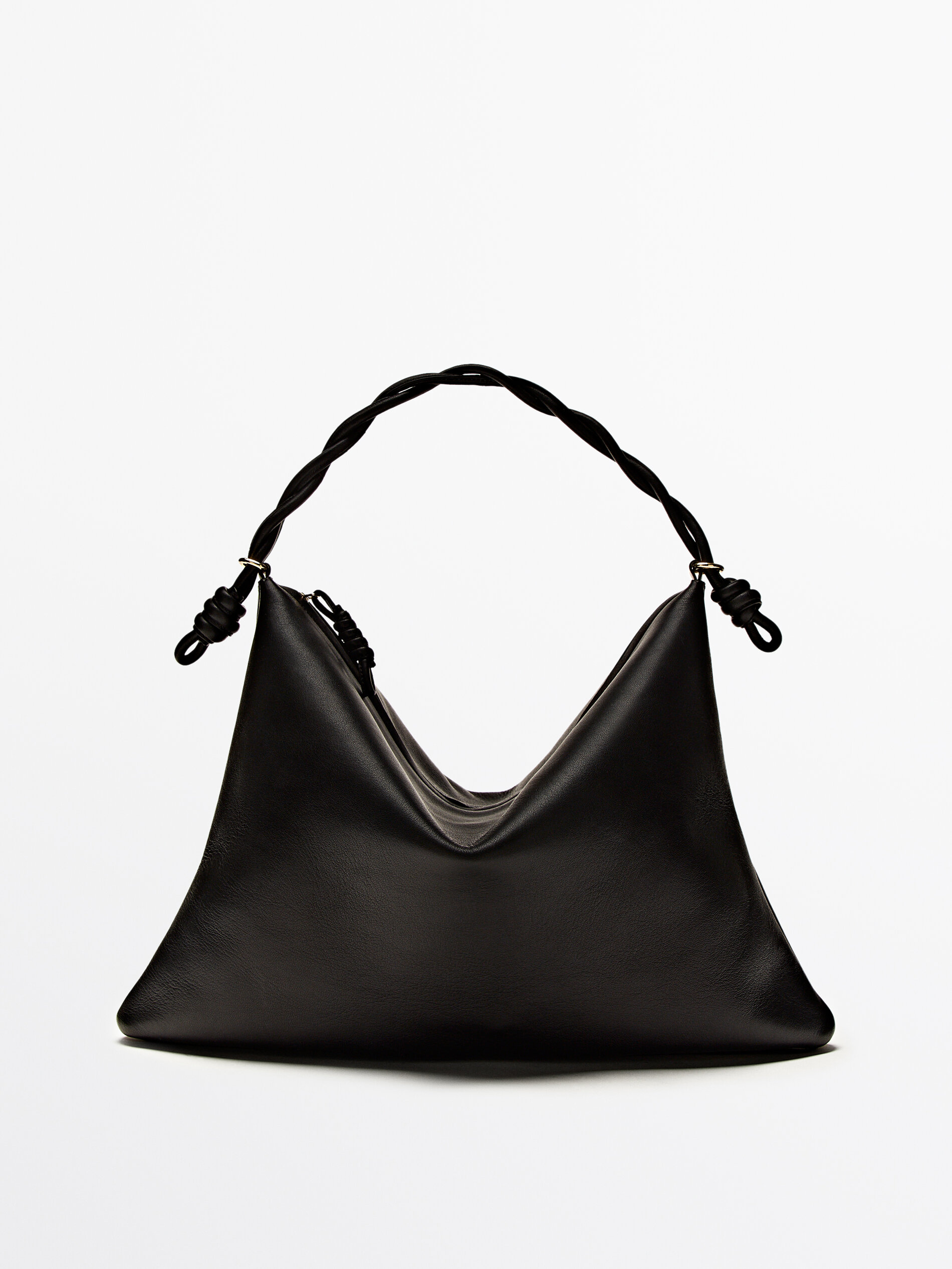 Nappa leather shoulder bag with knot detail · Black · Accessories Massimo Dutti