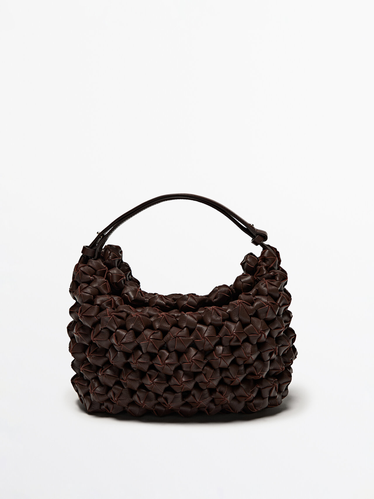 Shop Massimo Dutti Braided Medium Leather Bag In Brown