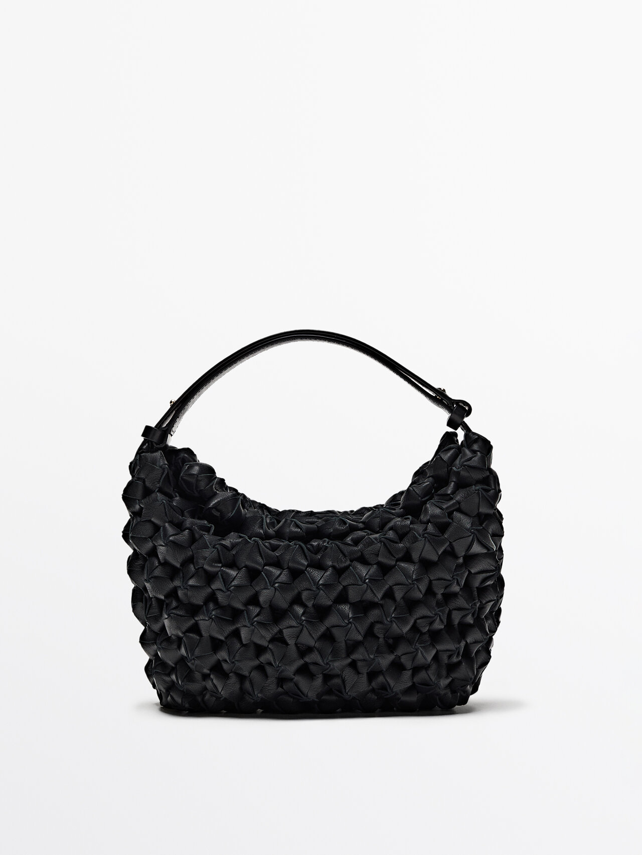 Shop Massimo Dutti Braided Medium Leather Bag In Black