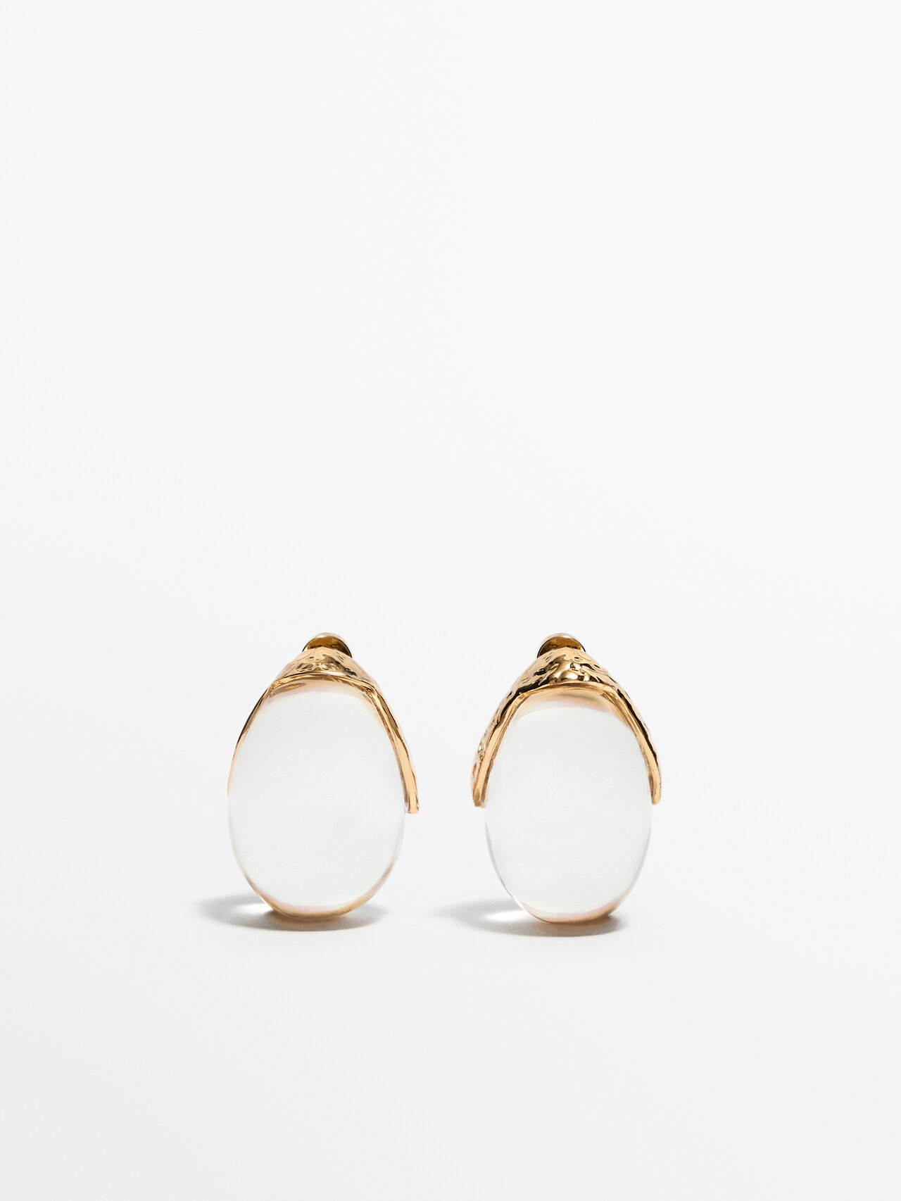 Massimo Dutti Medium Hoop Earrings With Resin Detail In Gold