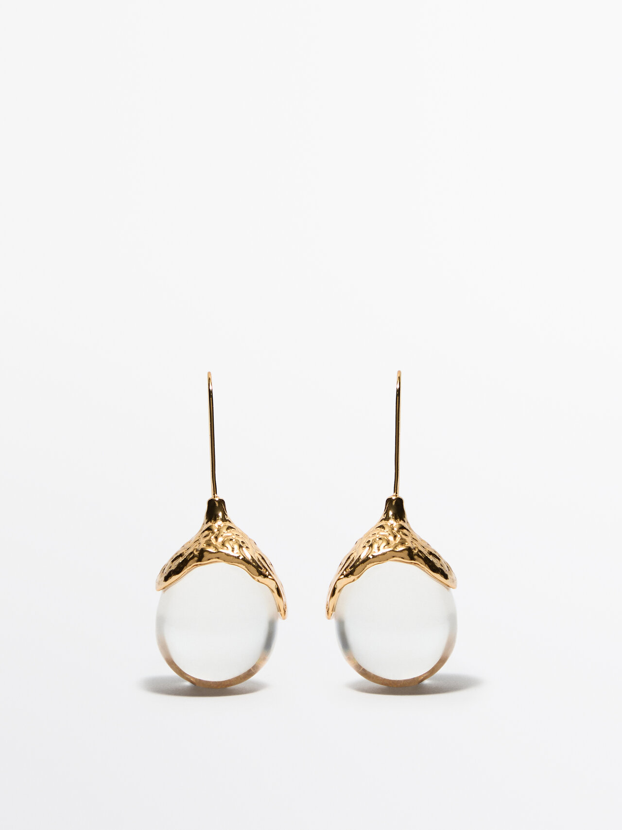 Massimo Dutti Dangle Earrings With Resin Detail In Gold