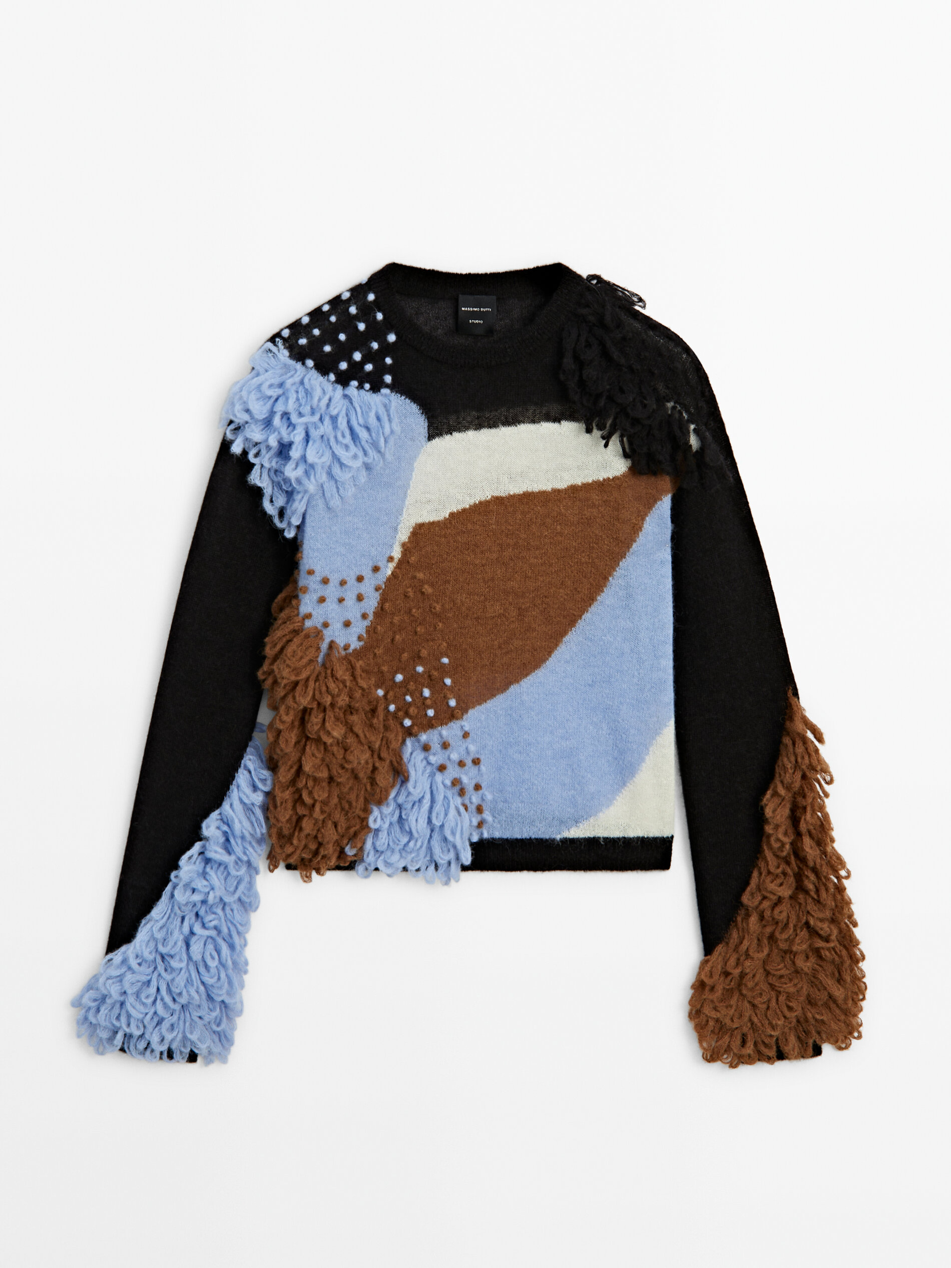 Contrast sweater with bouclé detail - Studio · Camel · Sweaters 