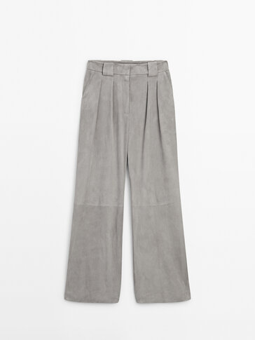 Suede leather wide-leg darted trousers - Studio
