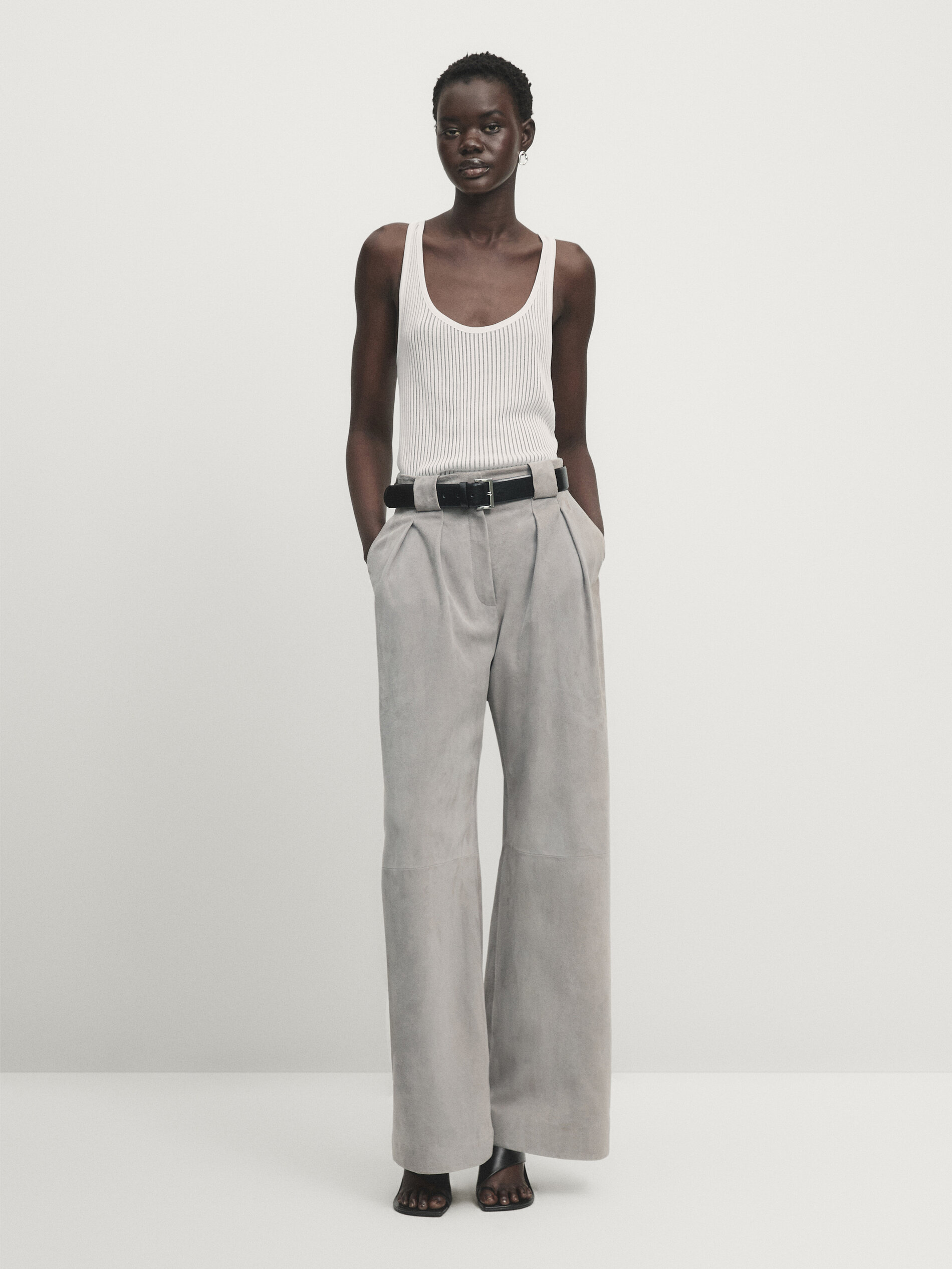 Suede leather wide-leg darted trousers - Studio