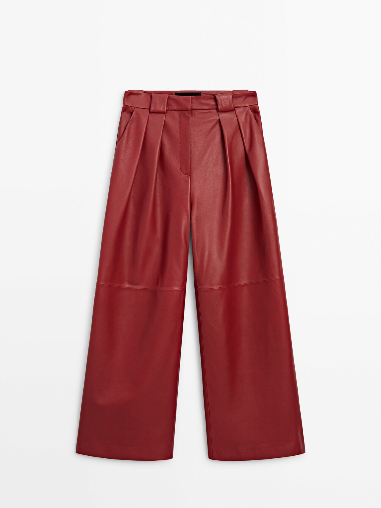 Massimo Dutti Leather Trousers With Double Dart Detail In Dark Pink