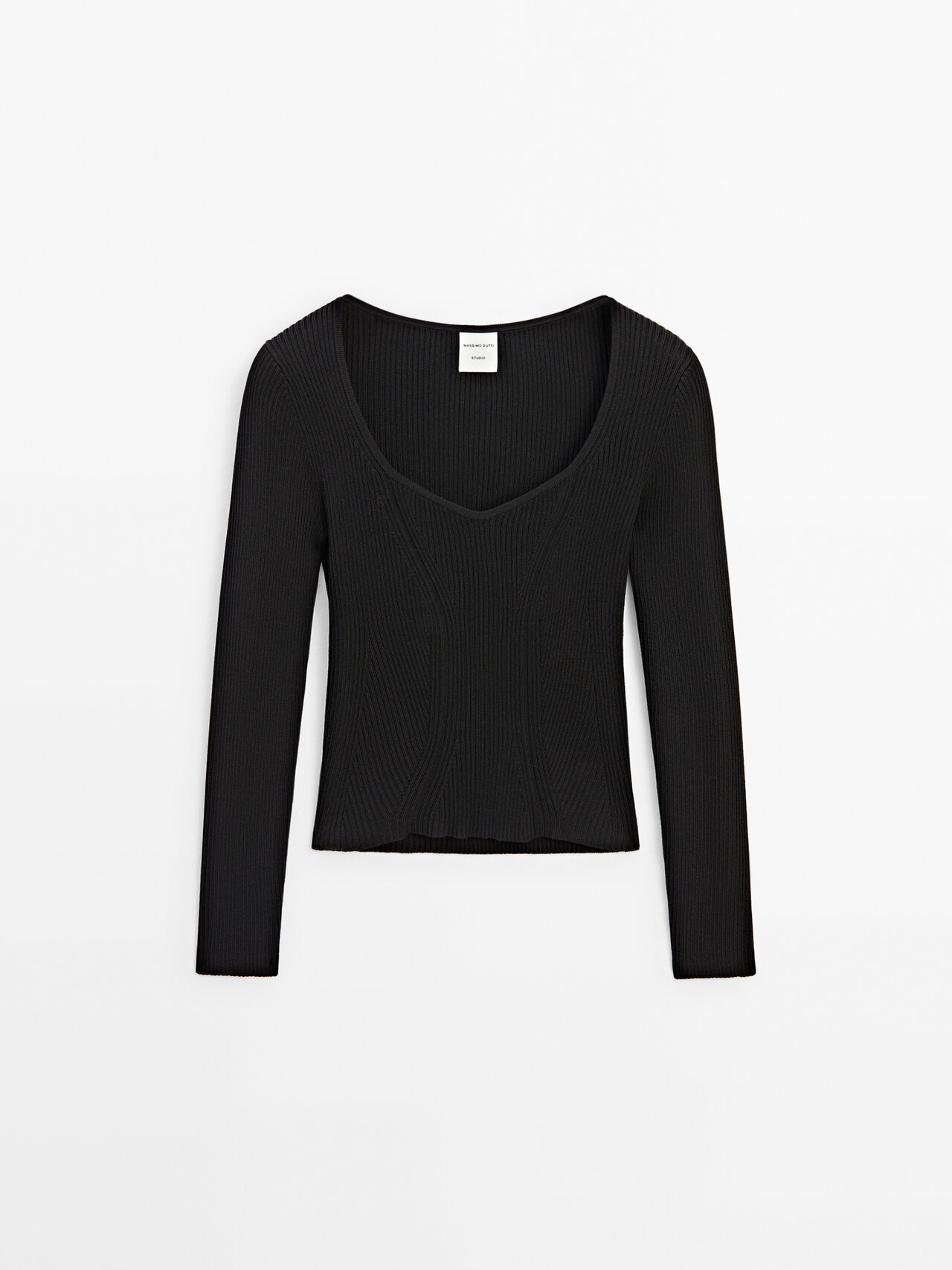 Massimo Dutti Knit Sweetheart Neckline Sweater In Schwarz