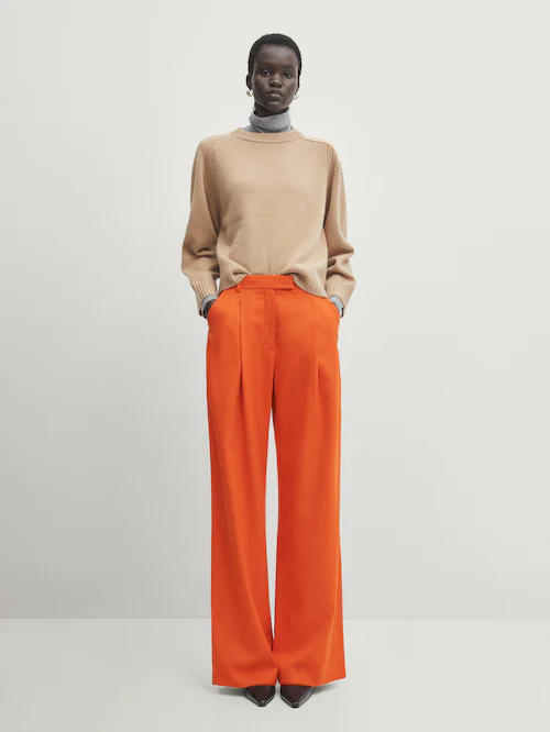 Pantalón ancho pinzas · Naranja · Vestir