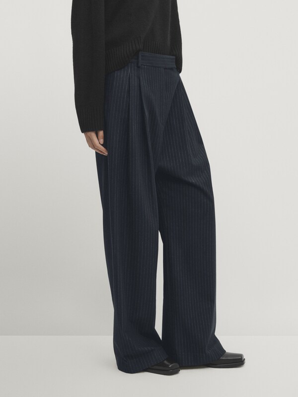 Darted pinstriped smart trousers - Studio · Navy Blue · Dressy ...
