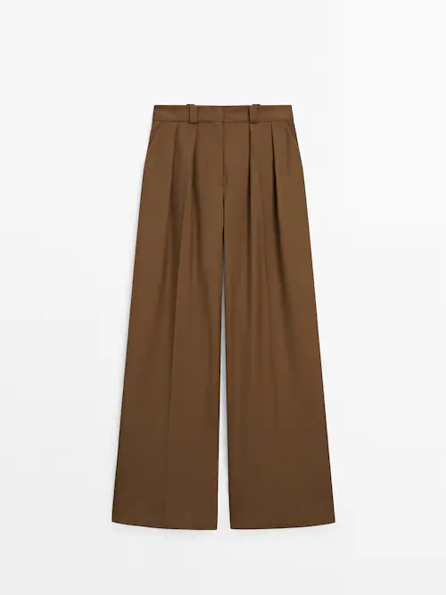 Wide-fit trousers with double dart detail - Studio · Brown · Dressy