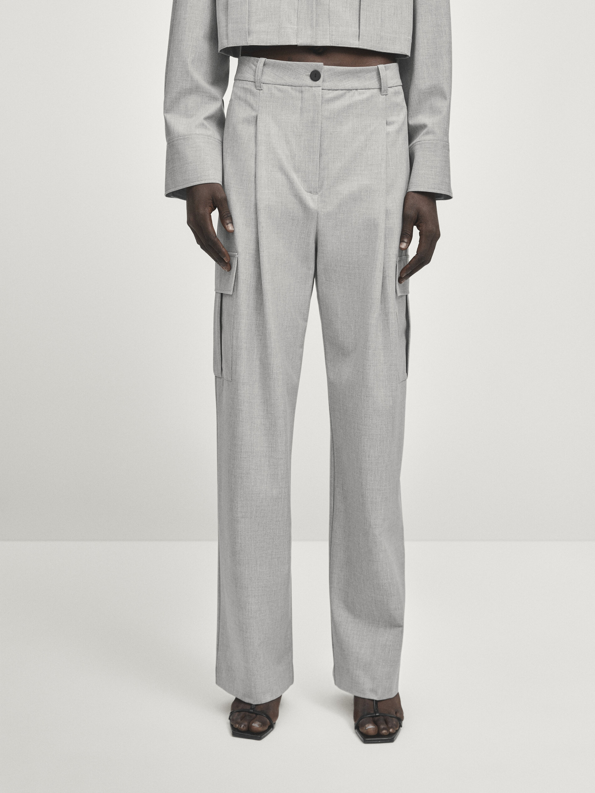 Massimo Dutti Darted Cargo Trousers -studio In Grey