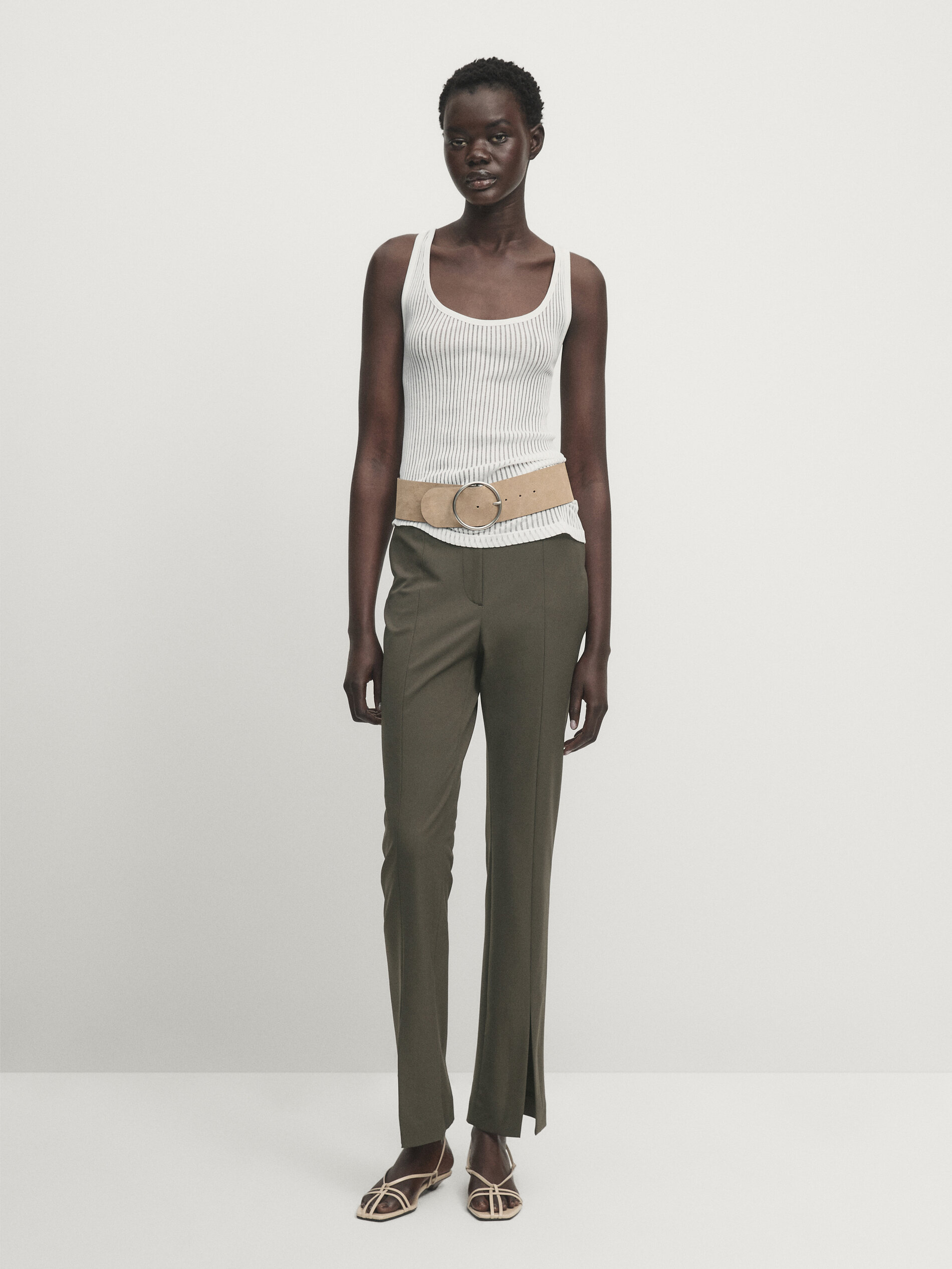 Trousers with vent detail - Studio · Mink · Dressy | Massimo Dutti