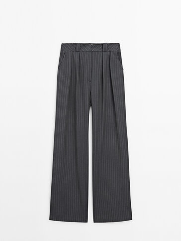 Darted wide-leg pinstripe trousers - Studio · Medium Grey · Dressy