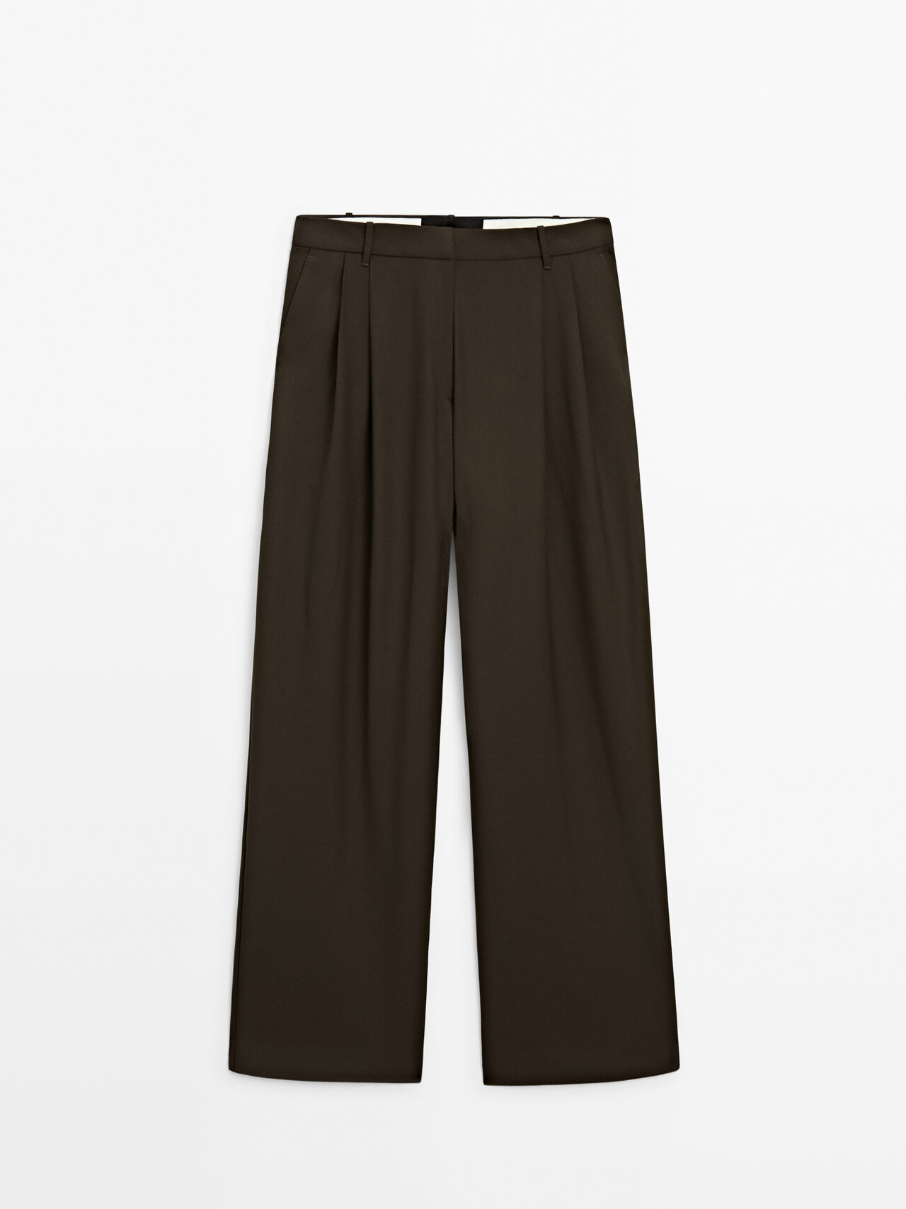 Massimo Dutti Wide-leg Trousers With Darts In Cream