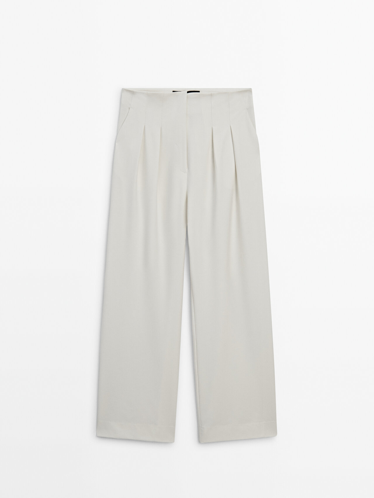 Massimo Dutti Wide-leg Trousers With Darts In Ivory