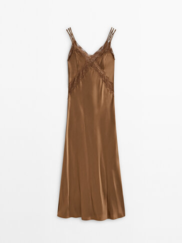 Satin camisole dress with lace detail - Studio