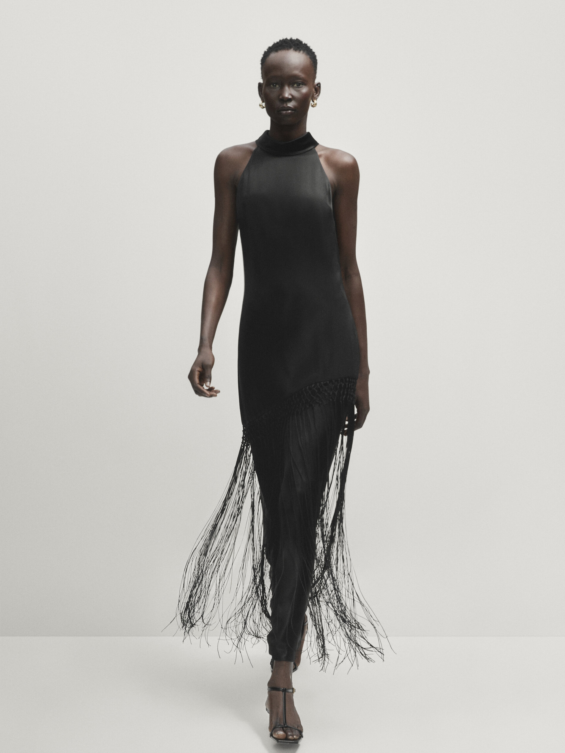 Satin halter dress with fringing Studio Black Smart