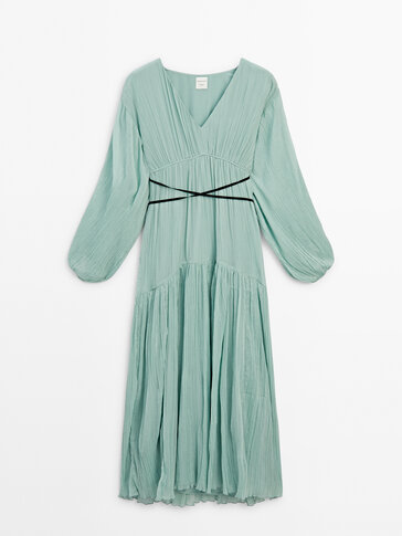 Long pleated dress with contrast trim - Studio