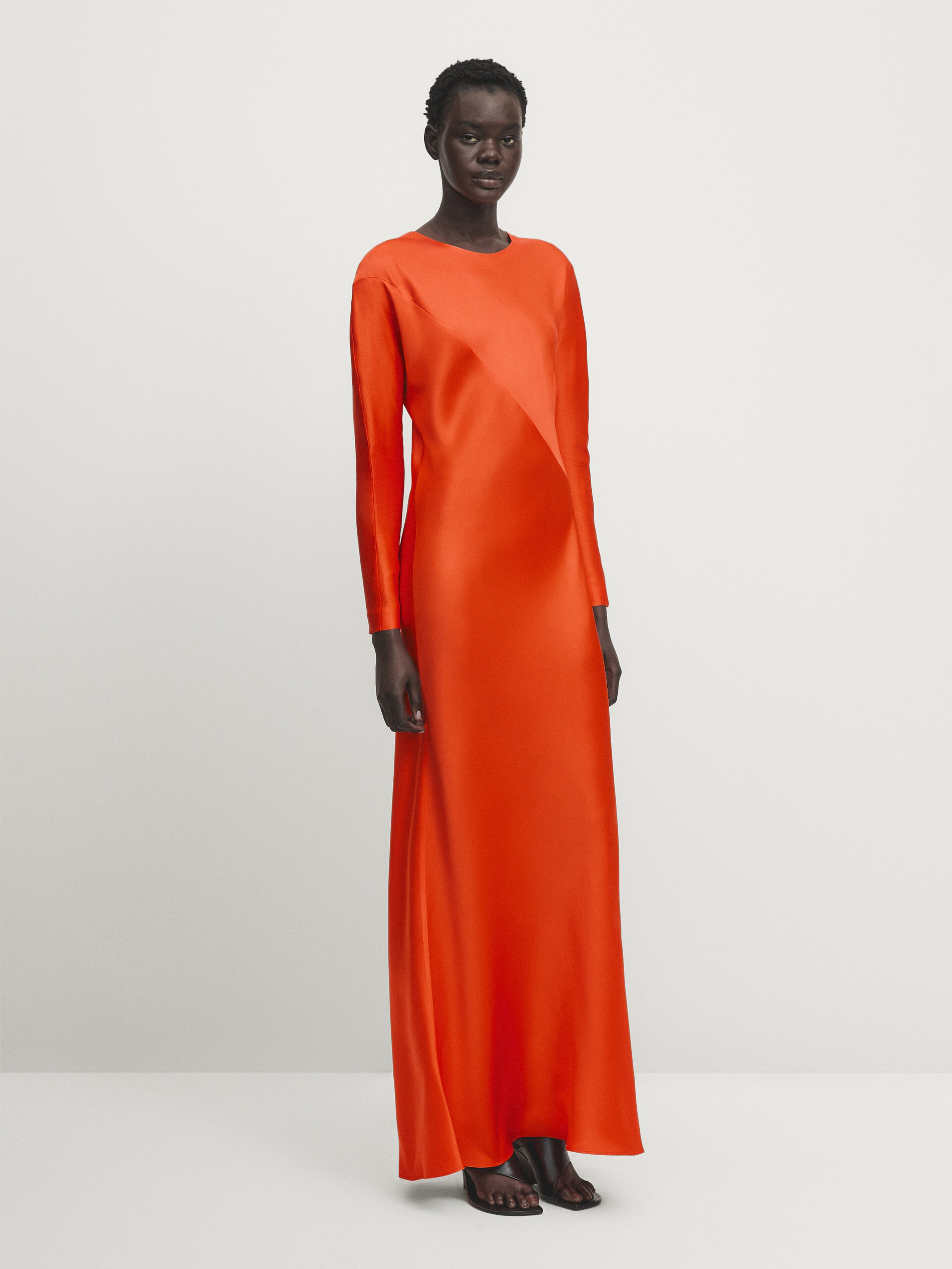 Massimo Dutti Long Sleeve Satin Dress In Neonrosa | ModeSens