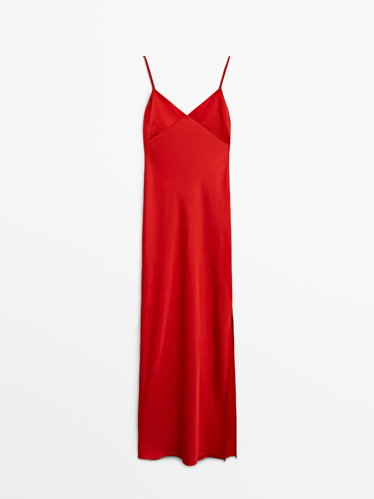 Massimo Dutti Long Satin Camisole Dress In Red