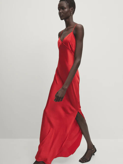 Long satin camisole dress - Studio · Red · Smart / Dresses And Jumpsuits