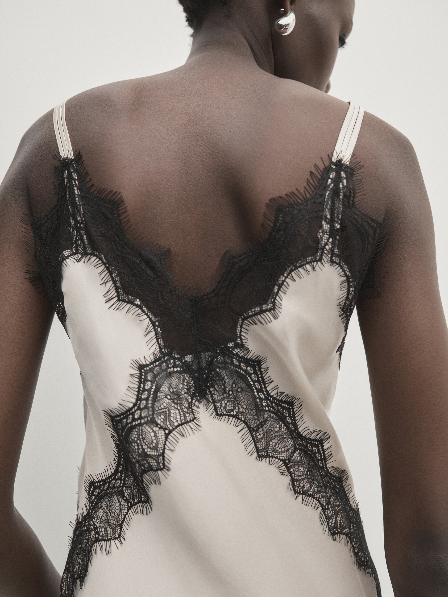Satin camisole dress with contrast lace - Studio · Cream · Smart