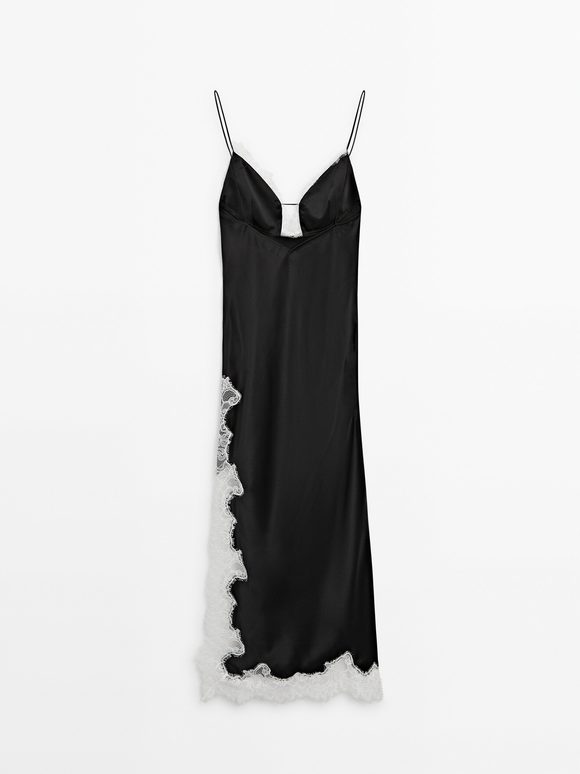 Satin camisole dress with contrast lace - Studio · Black · Smart