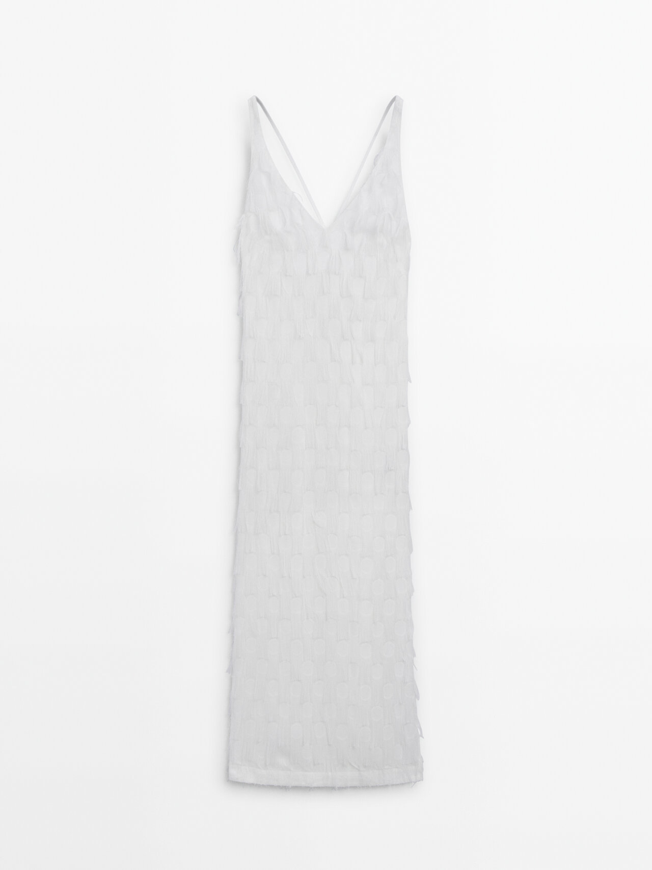 Shop Massimo Dutti Frayed Devoré Strappy Dress In White