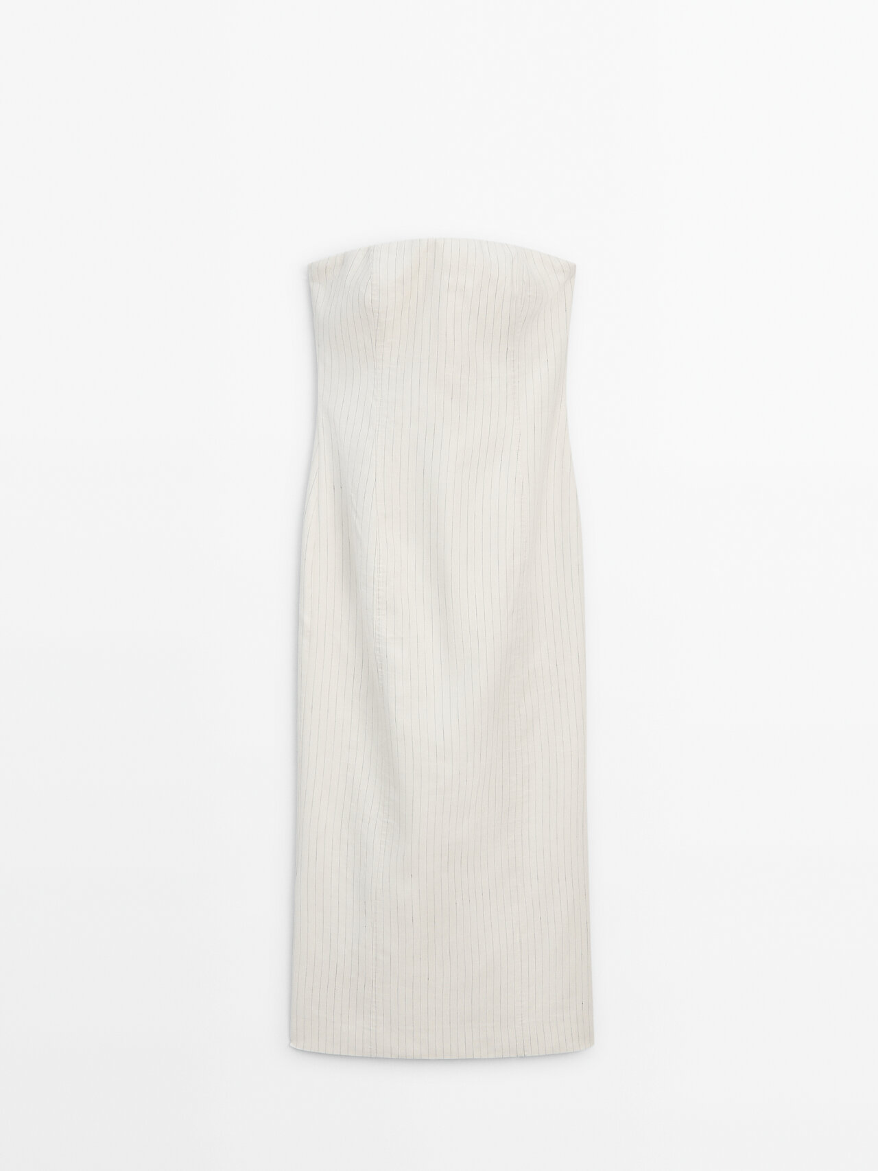 Massimo Dutti Strapless Pinstripe Dress In Cream
