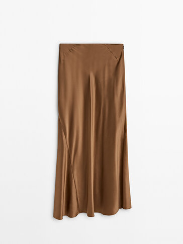 Long satin-finish silk skirt - Studio