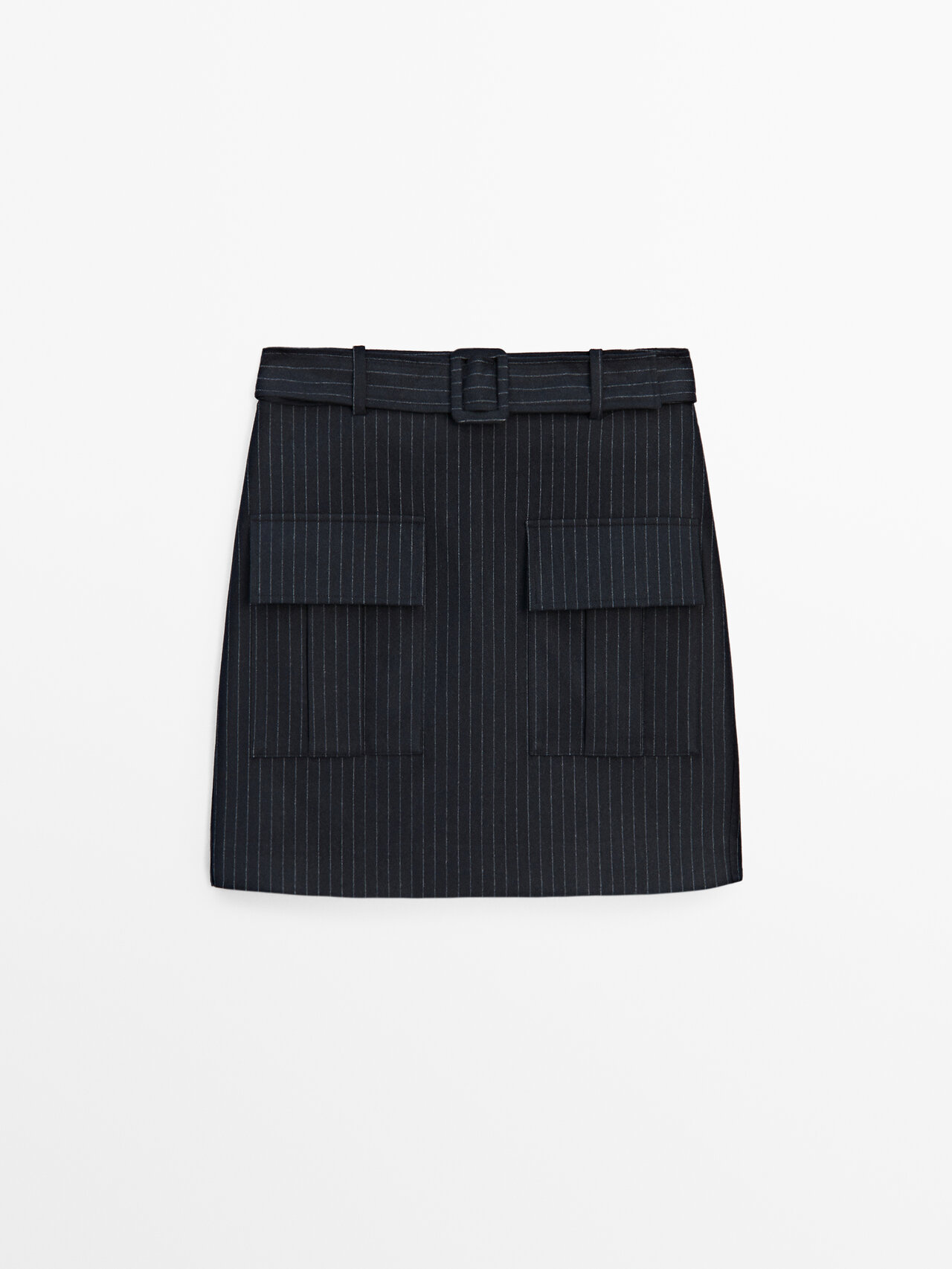 Massimo Dutti Pinstriped Mini Skirt With Pockets In Navy Blue