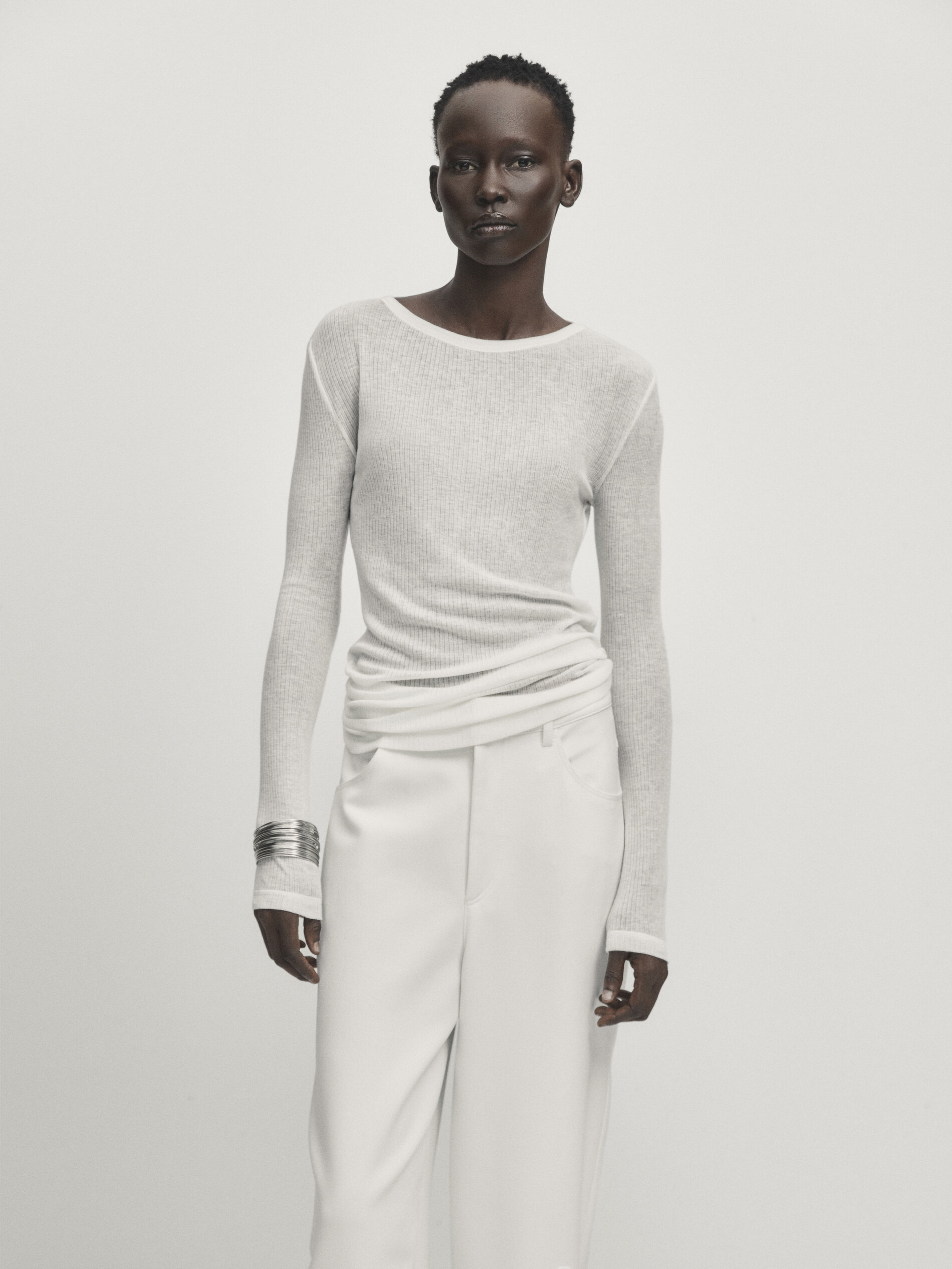 Langarmshirt Lyocellmischgewebe – Studio · Gebrochen Weiss, Grau 