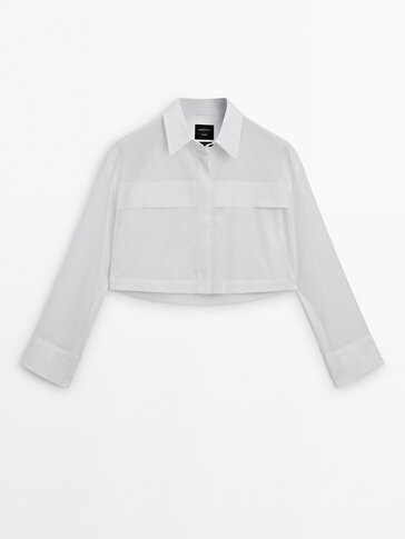 Cropped poplin shirt with placket detail