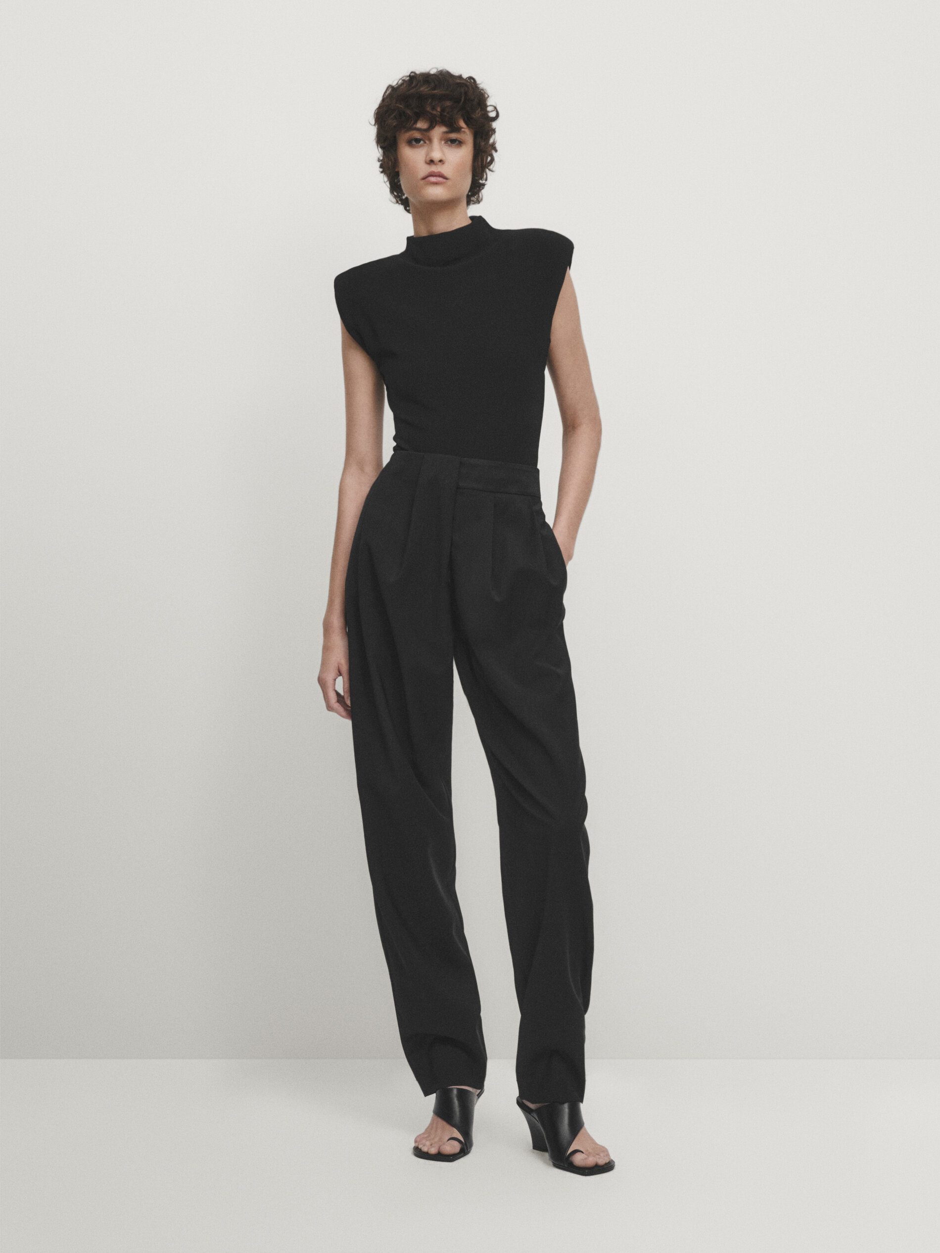 MASSIMO DUTTI MOCK TURTLENECK BODYSUIT WITH PADDED SHOULDERS