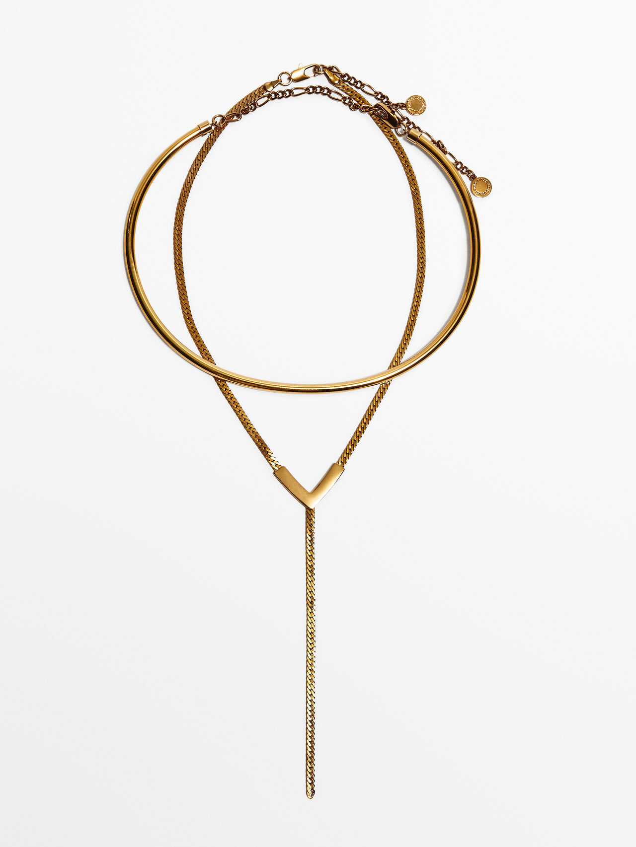 Shop Massimo Dutti Double Piece Choker Necklace In Gold