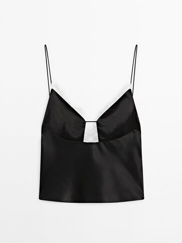 Satin camisole top with contrast lace - Studio